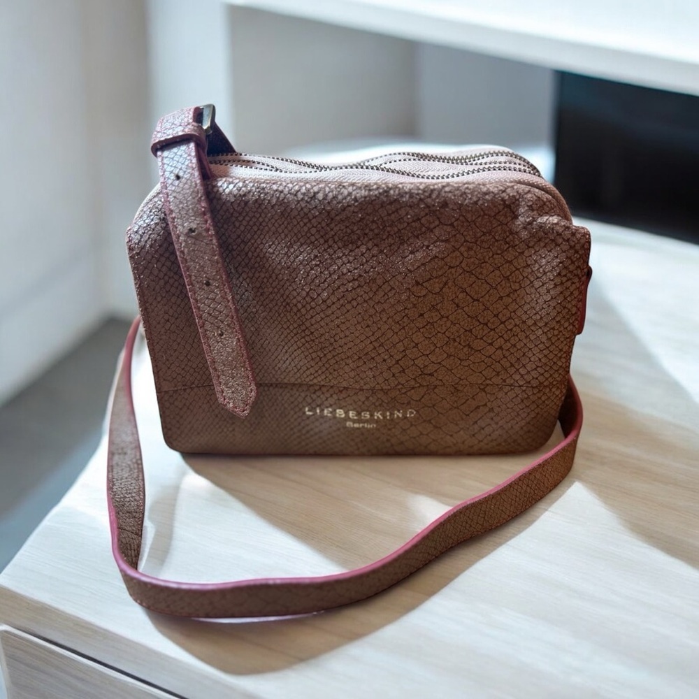 Liebeskind Berlin Leather Crossbody Bag – Blush‎ Brown, Triple Zip, EU Brand